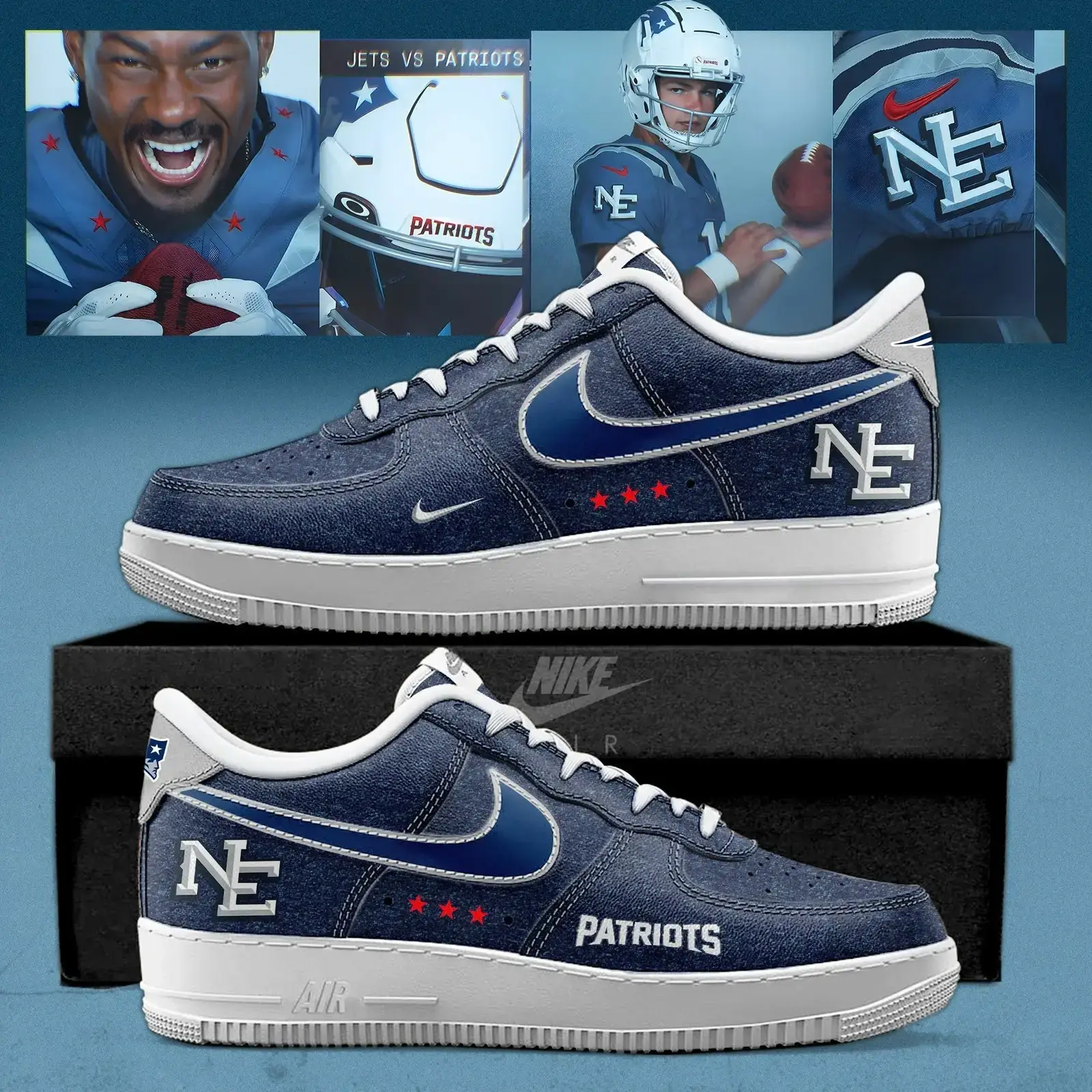 New England Patriots 2025 Rivalries Nor'Easter Storm Special Air Force 1 Sneakers