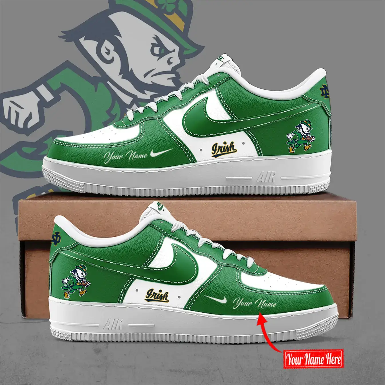 Notre Dame Fighting Irish Football Leprechaun Limited Edition Air Force 1 Sneaker
