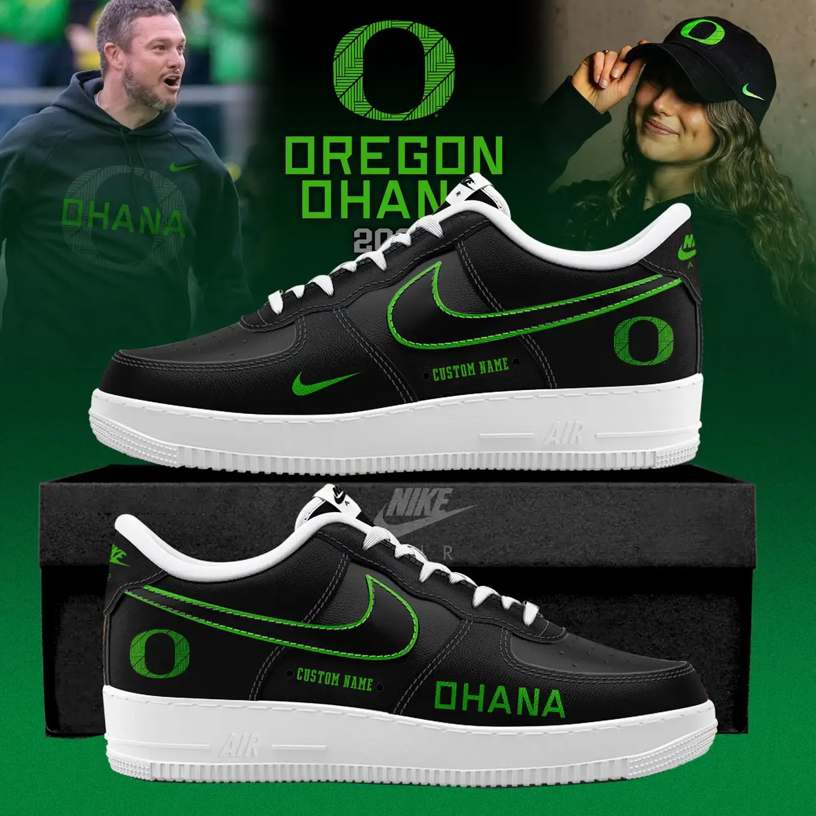Oregon Ducks Ohana 2025 Custom Air Force 1 Sneaker | MC35