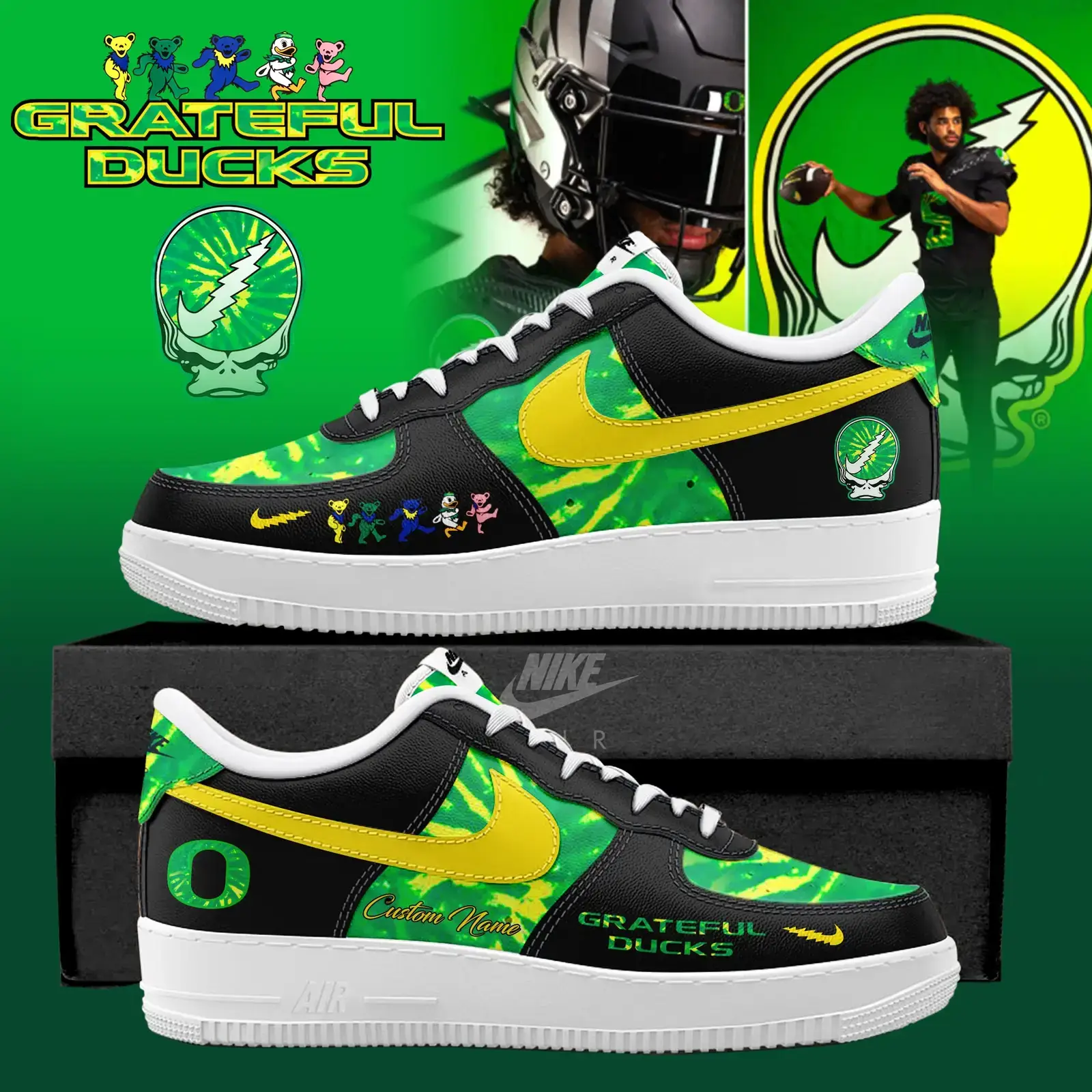 Oregon Ducks x Grateful Dead Special Edition Air Force 1 Sneakers