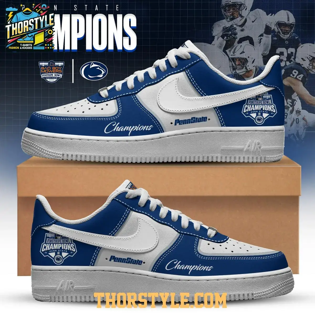 Penn State Nittany Lions Pinstripe Bowl Champions 2025 Air Force 1 Shoes