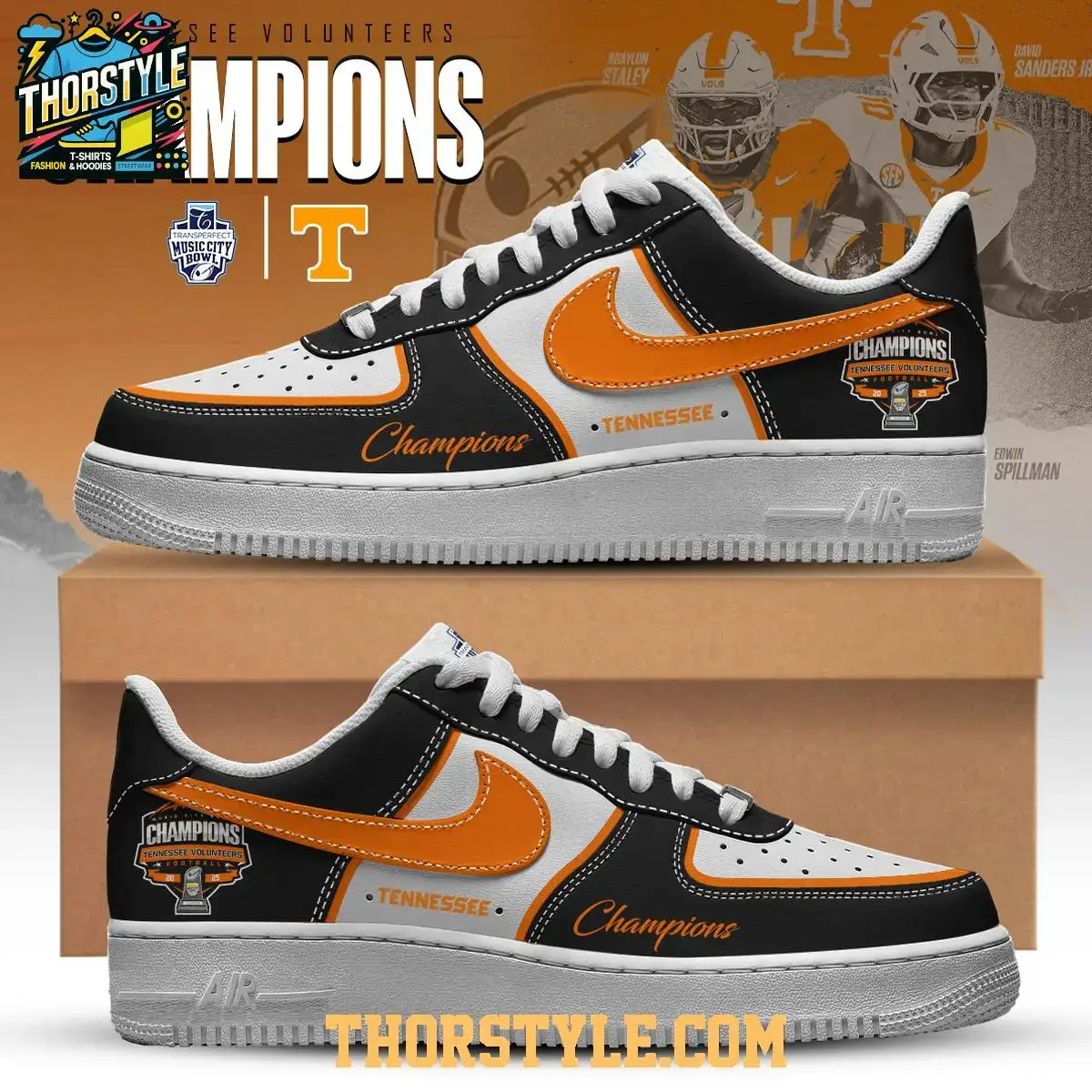 Tennessee Volunteers Music City Bowl Champions 2025 Air Force 1 Shoes