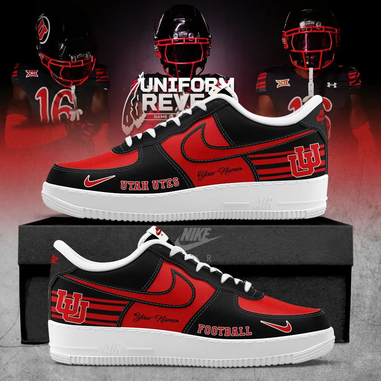Utah Utes Black Throwbacks Custom Air Force 1 Sneaker | VS71