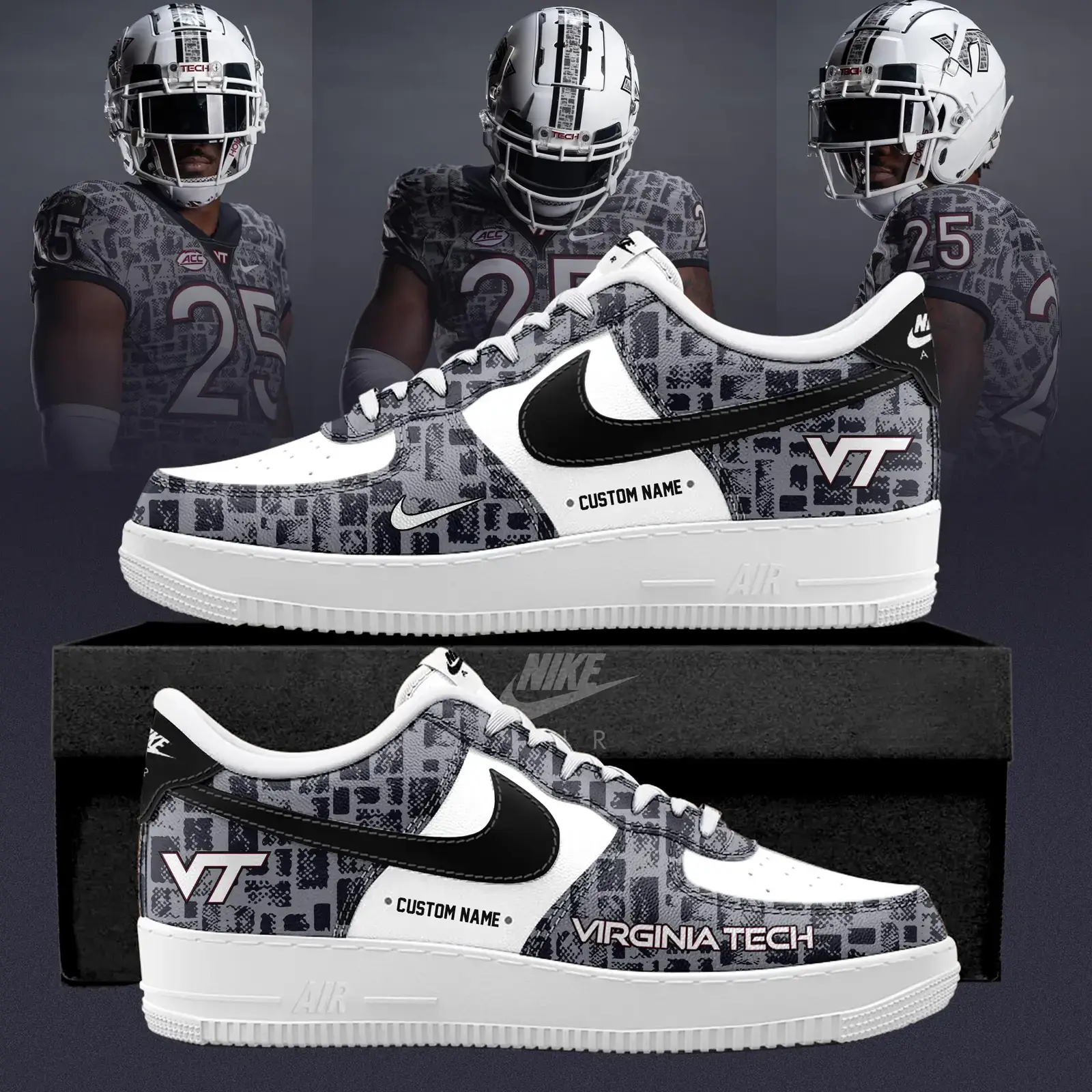 Virginia Tech Hokies 2025 Gray Camo Limited Edition Air Force 1 Sneakers | DH96