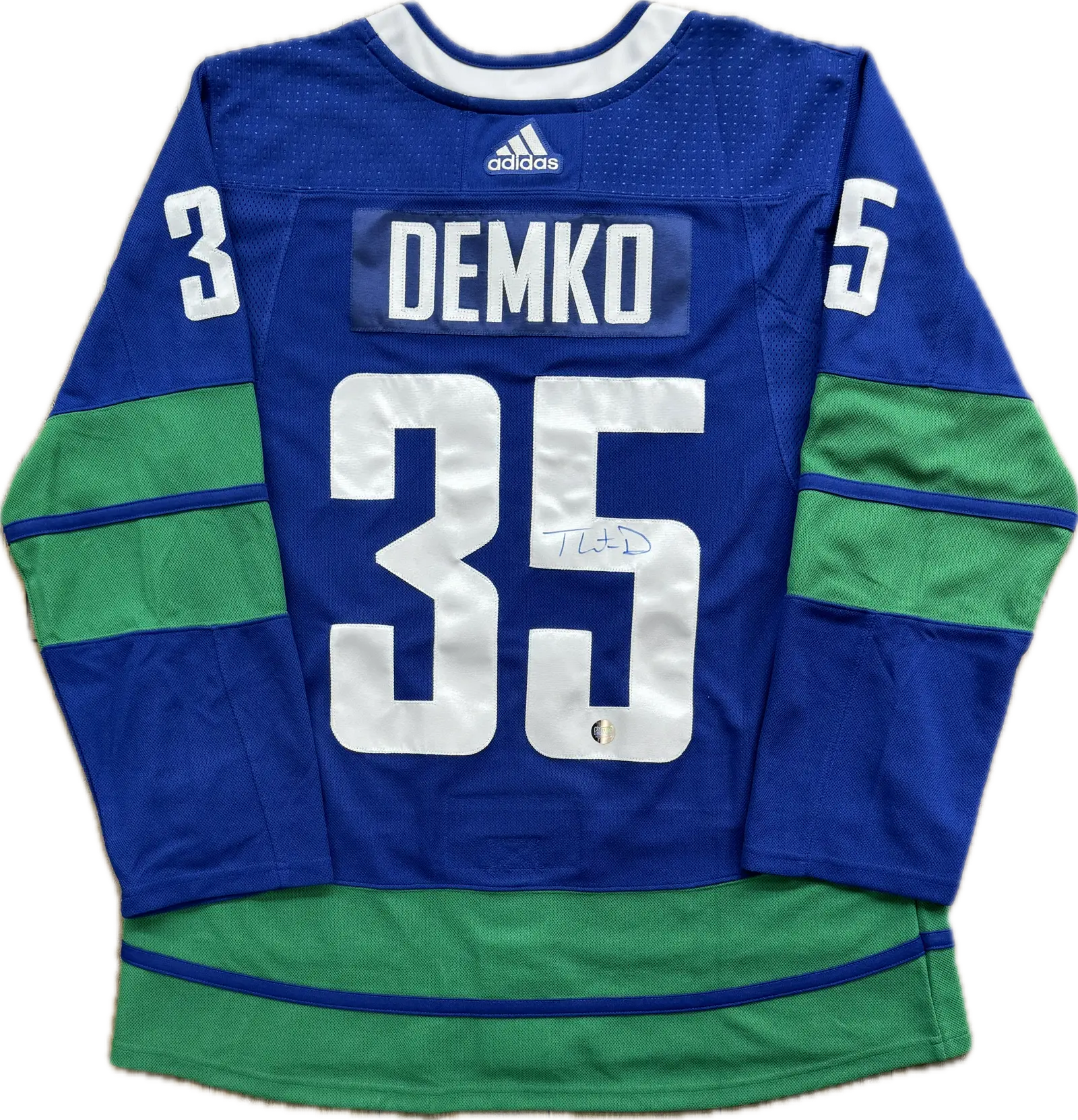 Thatcher Demko Autographed 2019/20 Alternate Adidas Vancouver Canucks Blue Jersey