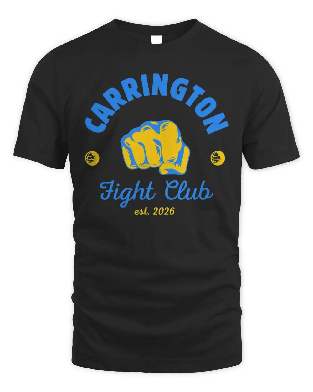 Carrington Fight Club Est 2026 Blue And Yellow Fist Basketball Graphics Black Hoodie