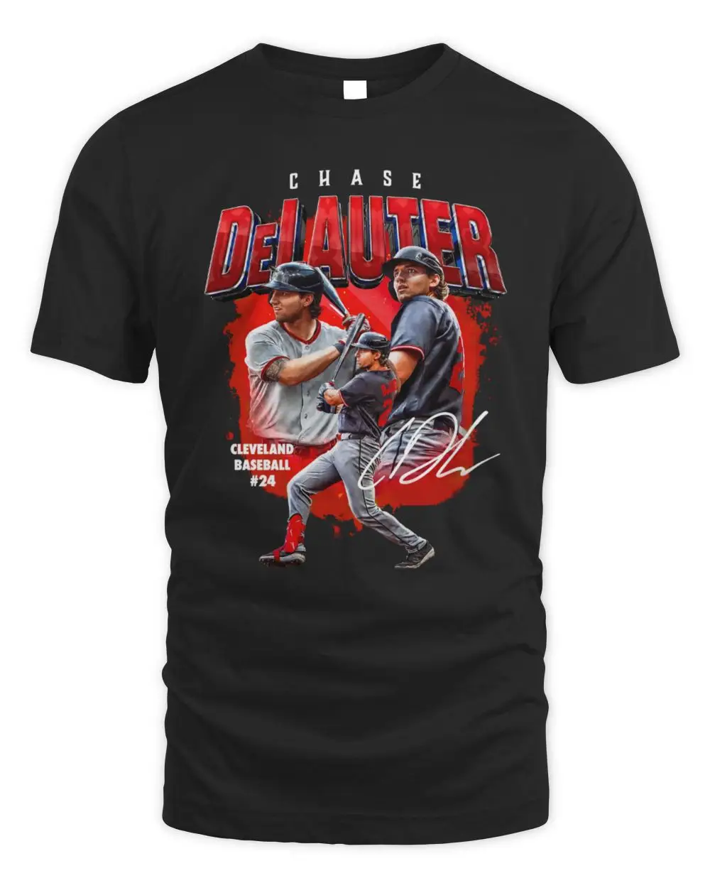 Chase DeLauter Cleveland Baseball MLB Player #24 Action Signature Style Graphic T-Shirt