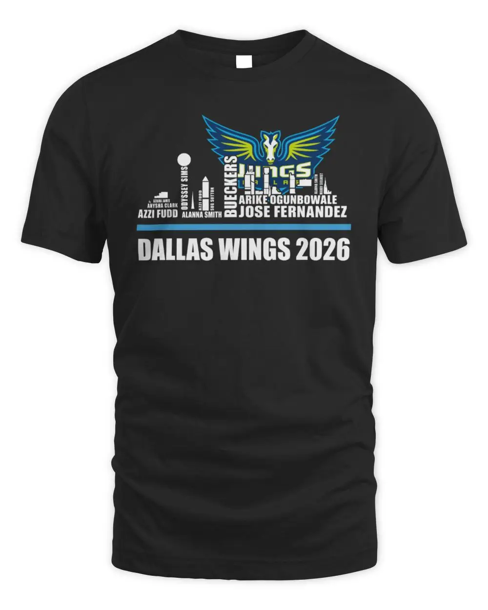 Dallas Wings 2026 Skyline Roster Word Art Basketball T-Shirt