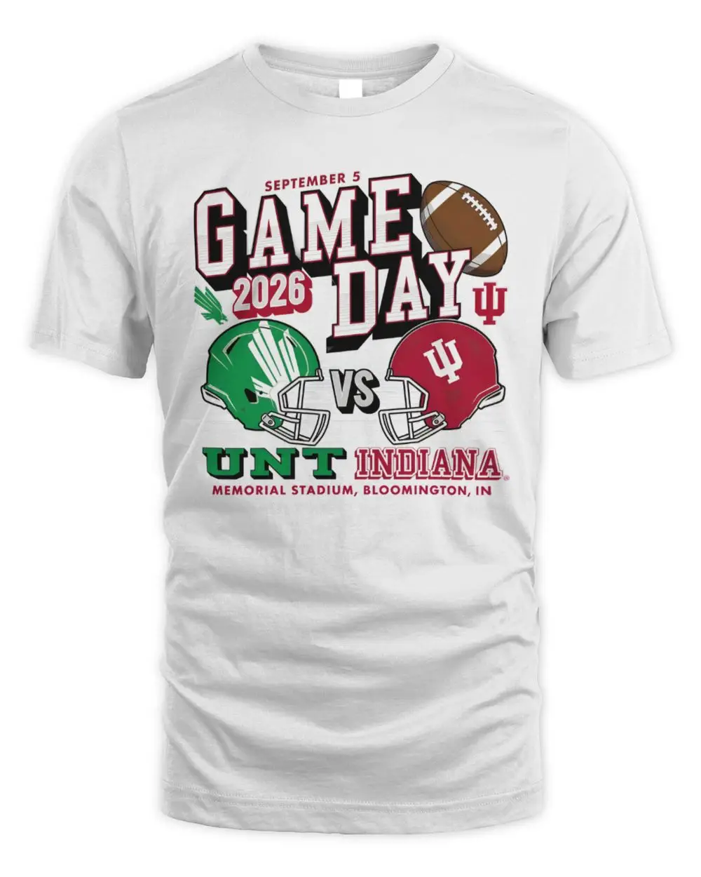 Indiana Hoosiers White Blue 84 Football Vs North Texas Mean Green Short Sleeve T Shirt Indiana Hoosiers White Blue 84 Football Vs North Texas Mean Green Short Sleeve T Shirt - Image 1