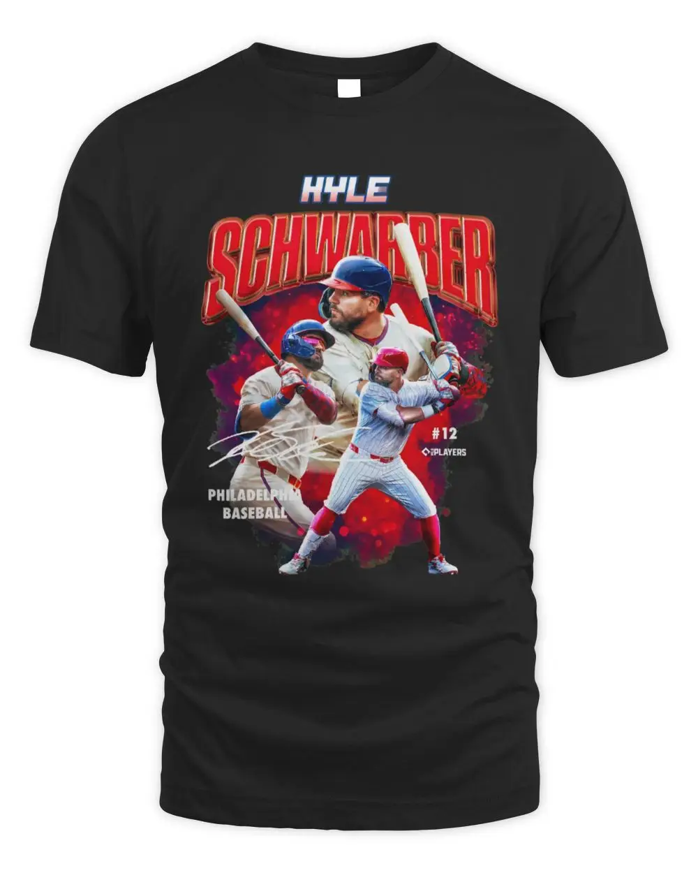 Kyle Schwarber Philadelphia Baseball MLB Player #12 Action Signature Style Graphic T-Shirt