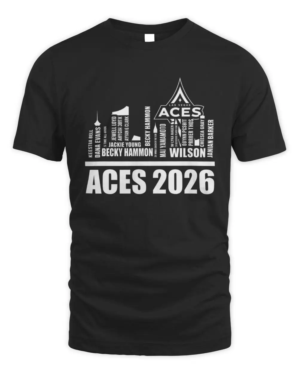 Las Vegas Aces 2026 Typography Skyline Fan T-Shirt Black