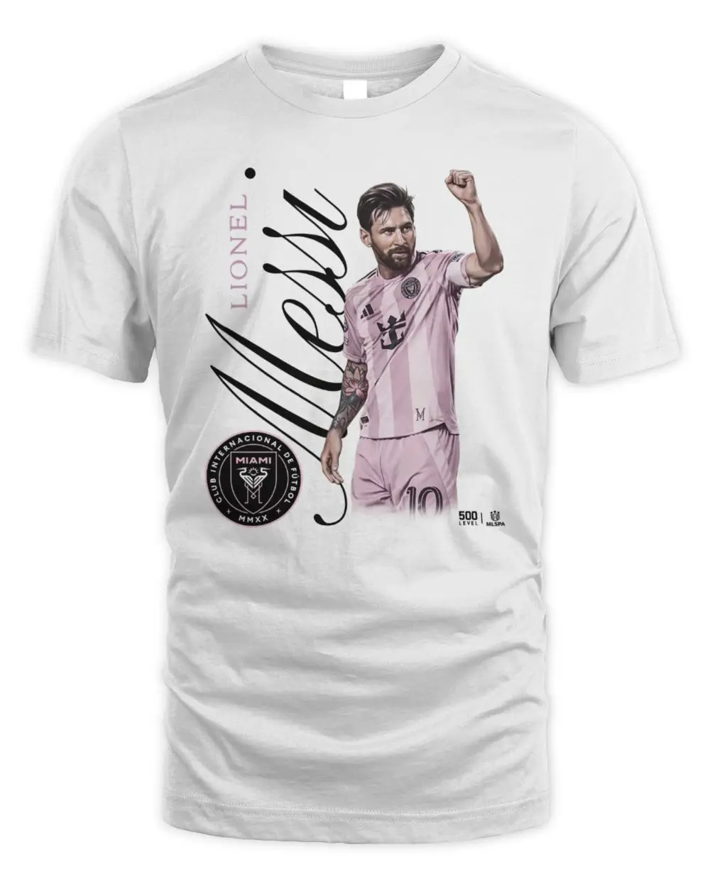 Lionel Messi Inter Miami CF MLS Soccer Star Player Number 10 Pink Jersey White Graphic Hoodie
