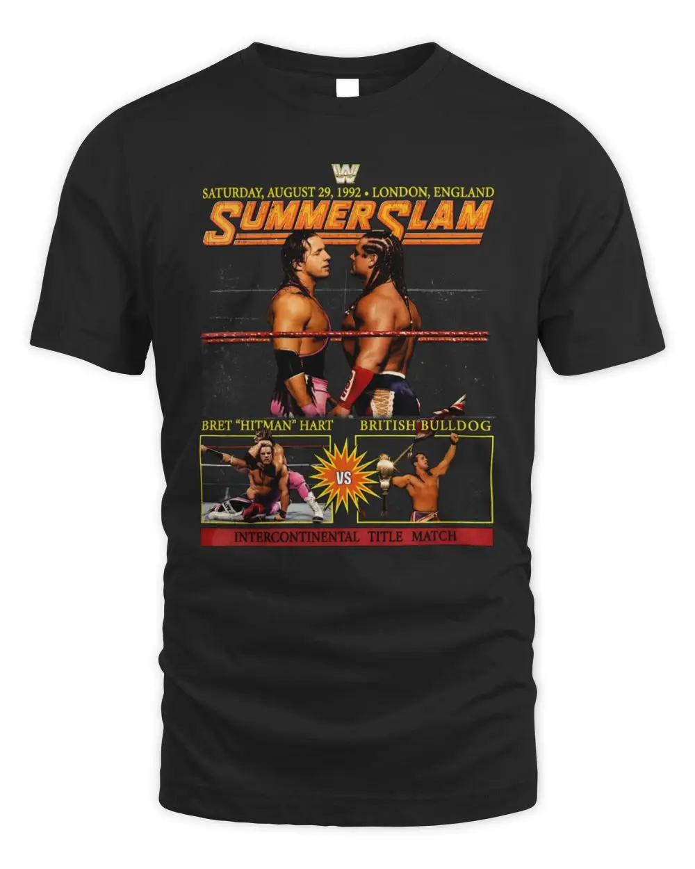 Men's Bret Hart vs. British Bulldog Black WWE SummerSlam 1992 T-Shirt
