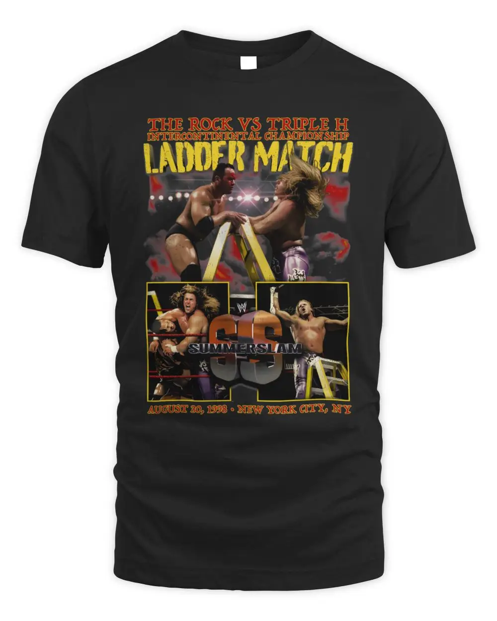 Men's The Rock vs. Triple H Black WWE SummerSlam 1998 T-Shirt