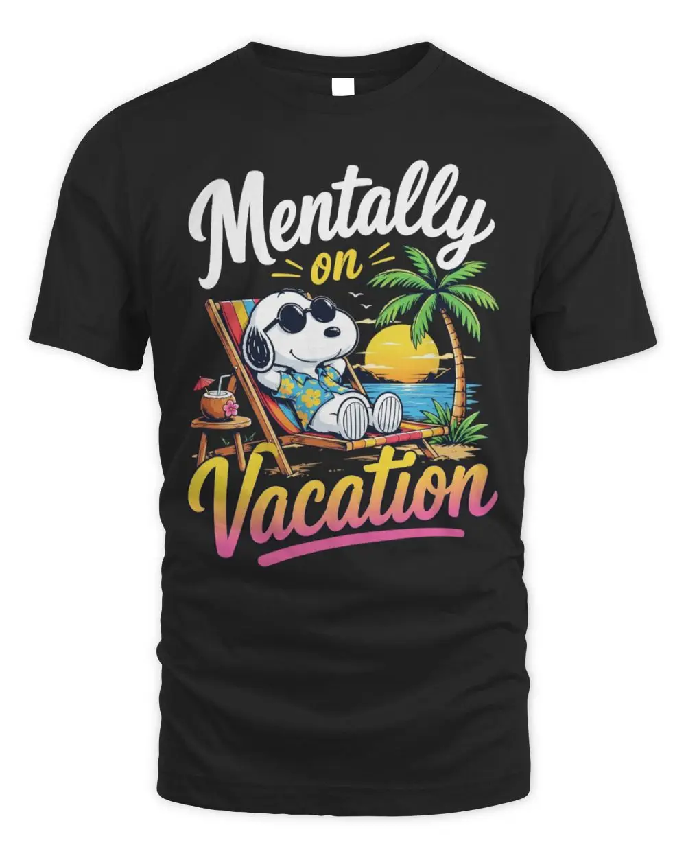 Mentally On Vacation Snoopy Beach Sunset Palm Tree Tropical Summer Graphic Black Hoodie