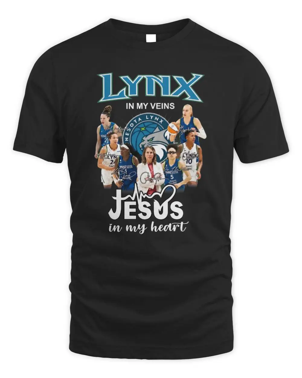 Minnesota Lynx In My Veins Jesus In My Heart Basketball Signatures T-Shirt Minnesota Lynx In My Veins Jesus In My Heart Basketball Signatures T-Shirt - Image 1