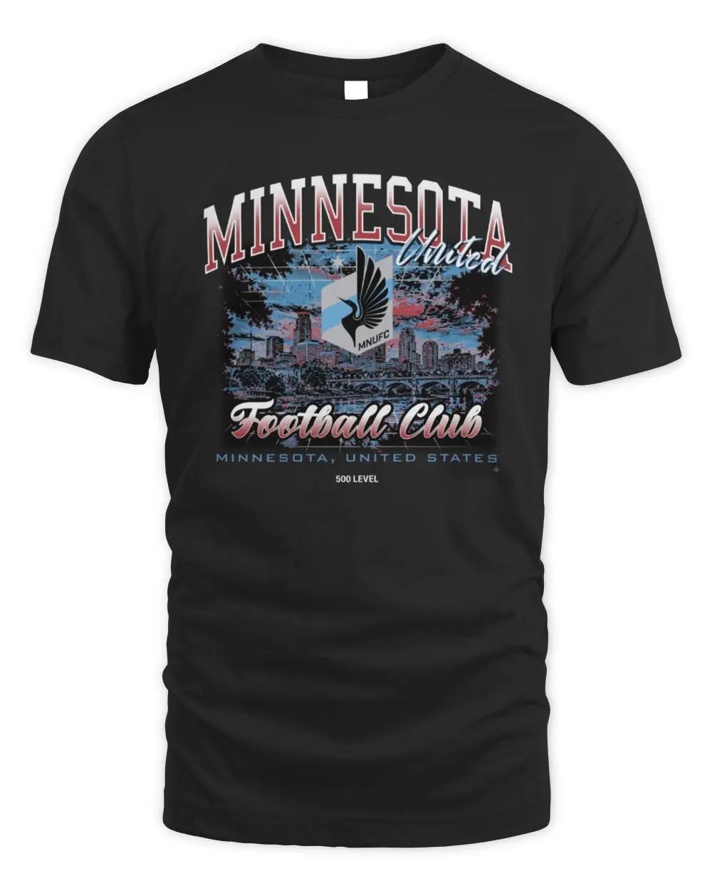Minnesota United FC MLS Soccer Club City Skyline Sunset Minnesota United States Black T-Shirt
