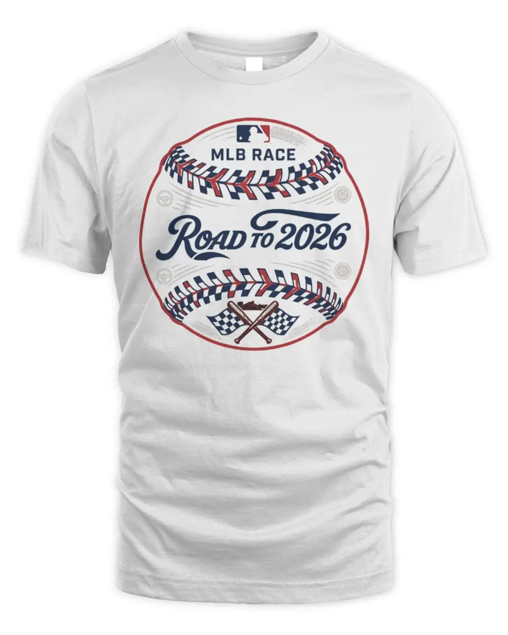 MLB Race Road To 2026 Baseball Racing Chequered Flags White T-Shirt