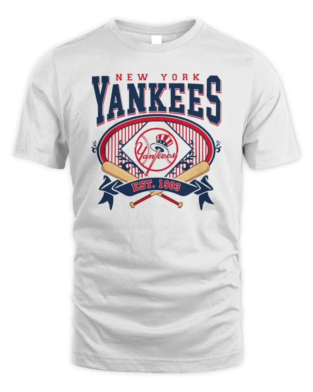 New York Yankees MLB Baseball Team EST 1903 Vintage Logo Graphic White T-Shirt New York Yankees MLB Baseball Team EST 1903 Vintage Logo Graphic White T-Shirt - Image 1
