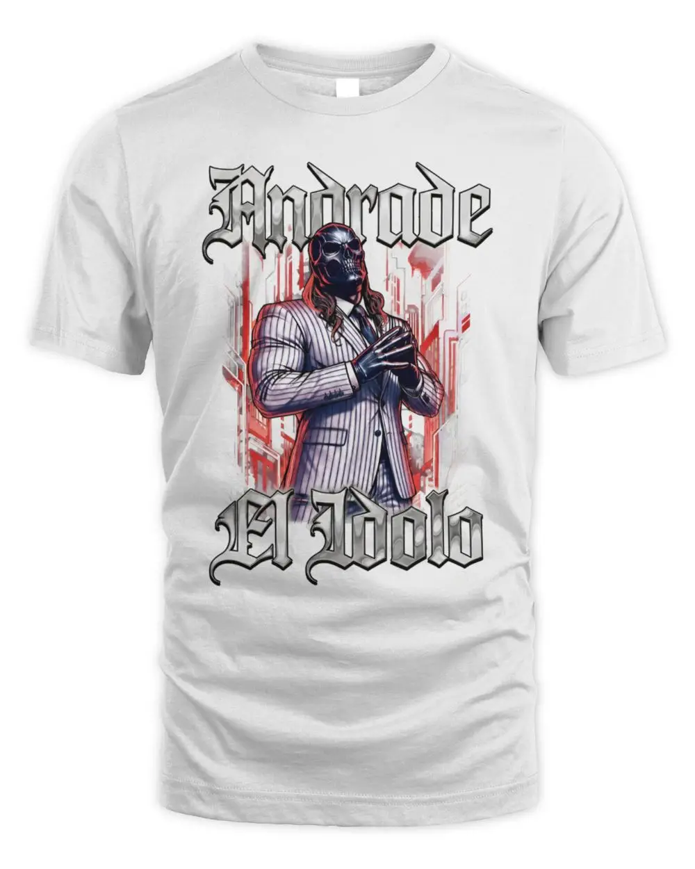 Official AEW Andrade El Idolo Wrestling Skull Mask Suit Graphic Hoodie Grey