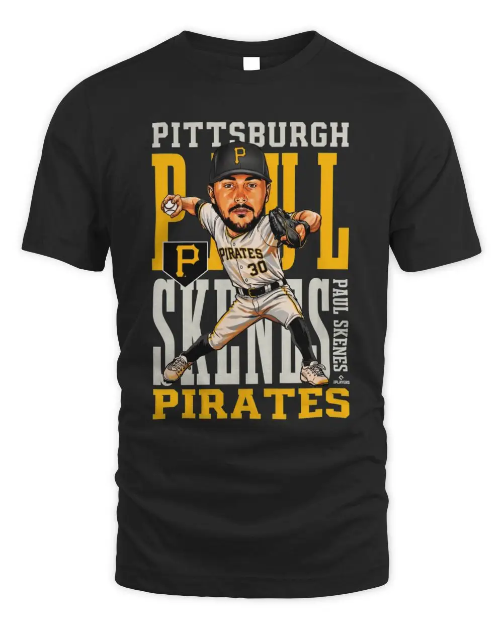 Paul Skenes Black Pittsburgh Pirates Caricature Clash T-Shirt Paul Skenes Black Pittsburgh Pirates Caricature Clash T-Shirt - Image 1