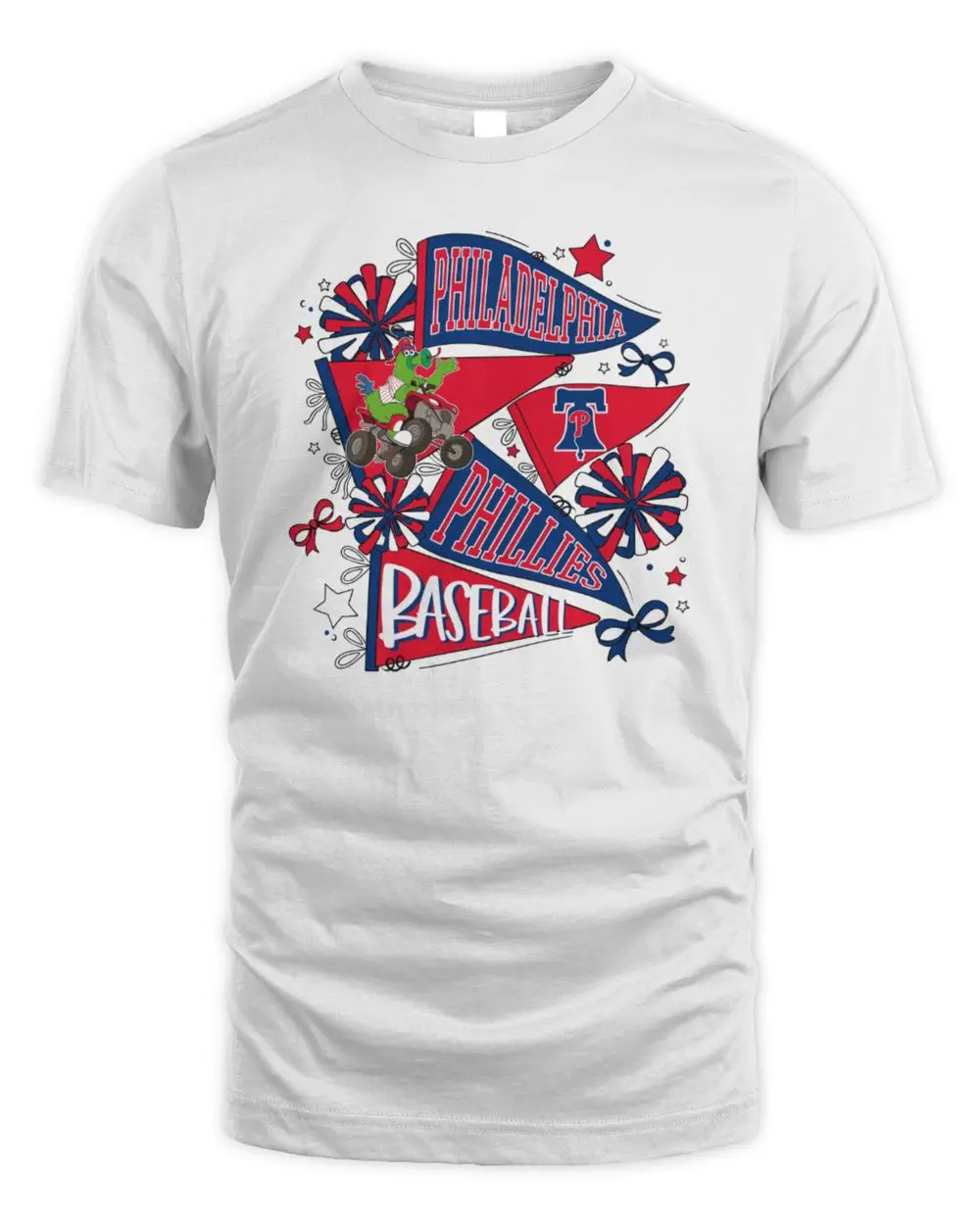Philadelphia Phillies Baseball Mascot ATV Quad Pennants Pom Poms Graphic T-Shirt