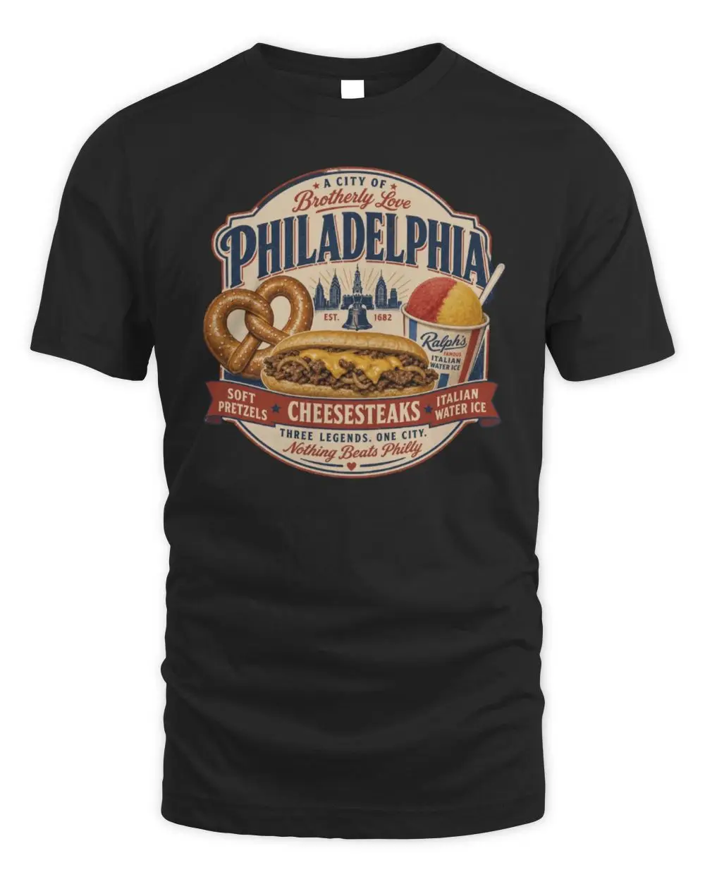Philadelphia Soft Pretzels Cheesesteaks Italian Water Ice City Of Brotherly Love Food Graphic T-Shirt