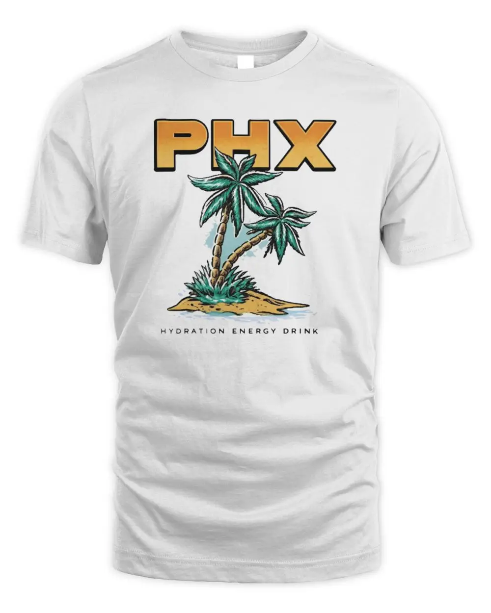 PHX Hydration Energy Drink Palm Trees Island Graphic White Hoodie