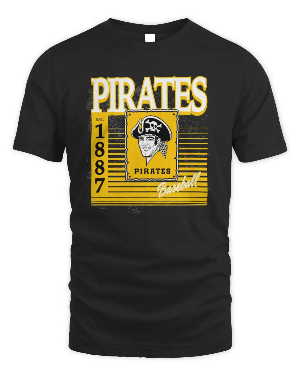 Pittsburgh Pirates MLB Baseball Est. 1887 Pirate Mascot Yellow Black Graphic T-Shirt