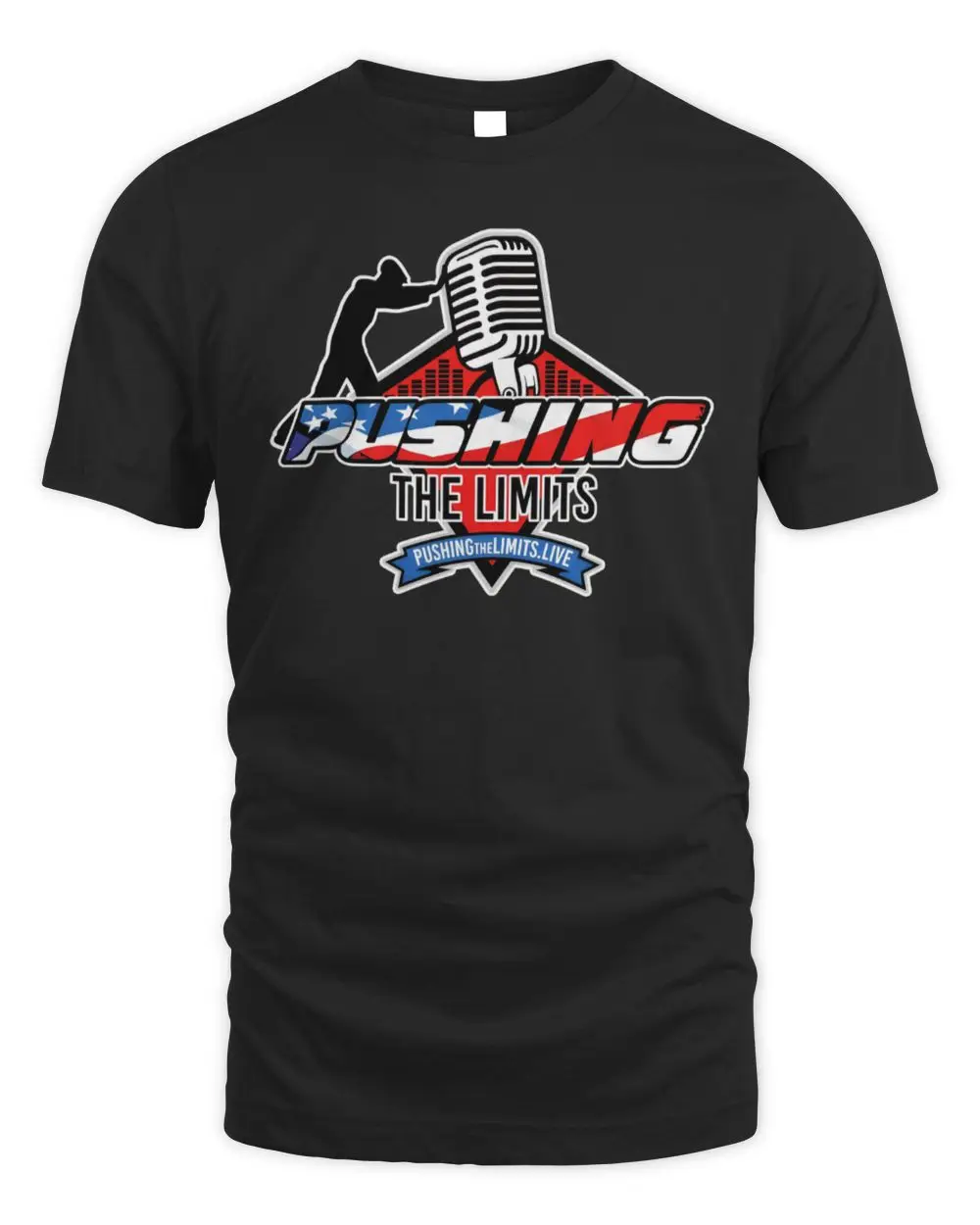 Pushing The Limits Live American Flag Vintage Microphone Podcast Graphic T-Shirt