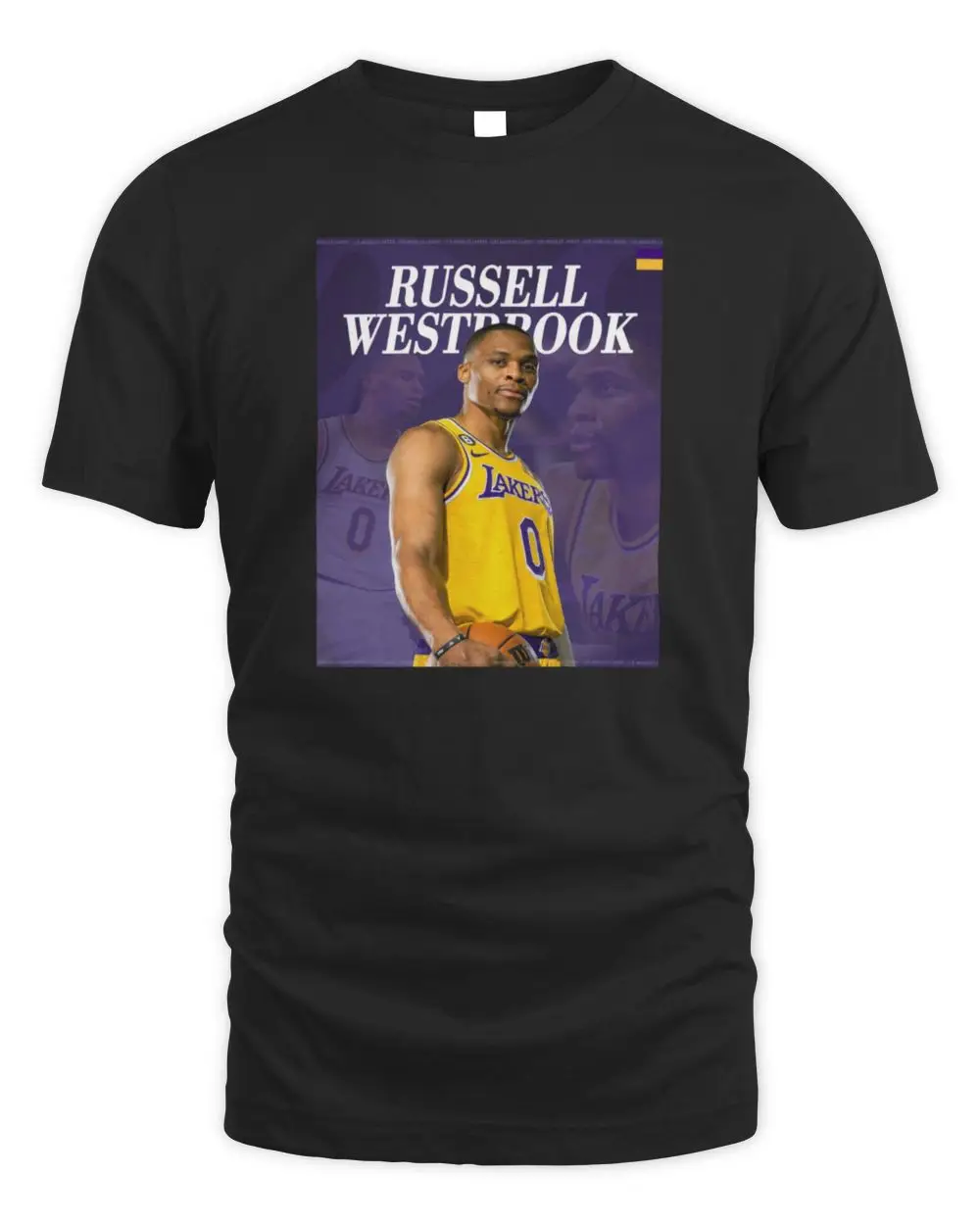 Russell Westbrook Los Angeles Lakers NBA Basketball Player Photo Collage Team Jersey Graphic T-Shirt Russell Westbrook Los Angeles Lakers NBA Basketball Player Photo Collage Team Jersey Graphic T-Shirt - Image 1