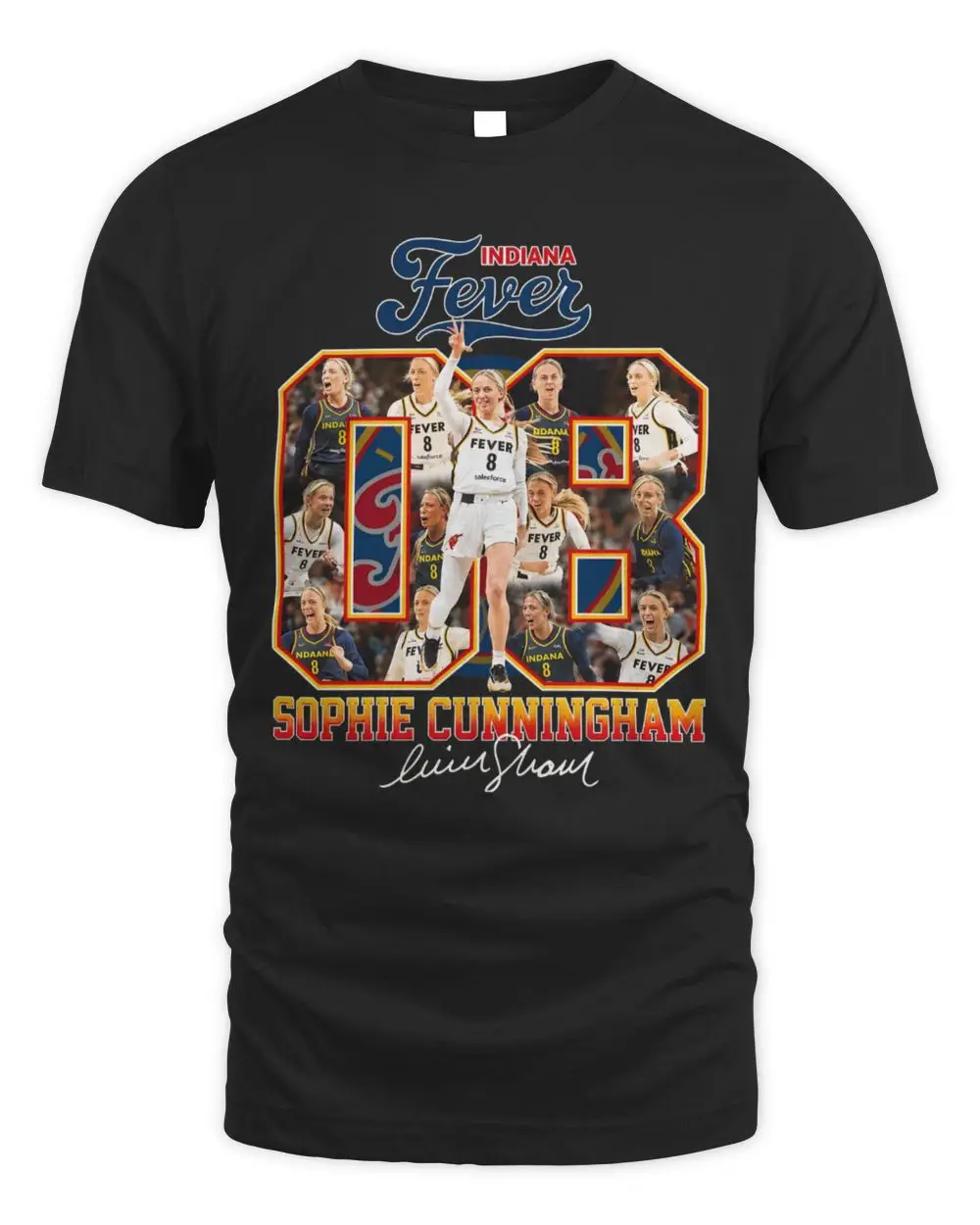 Sophie Cunningham #8 Indiana Fever Signature Number Collage T Shirt
