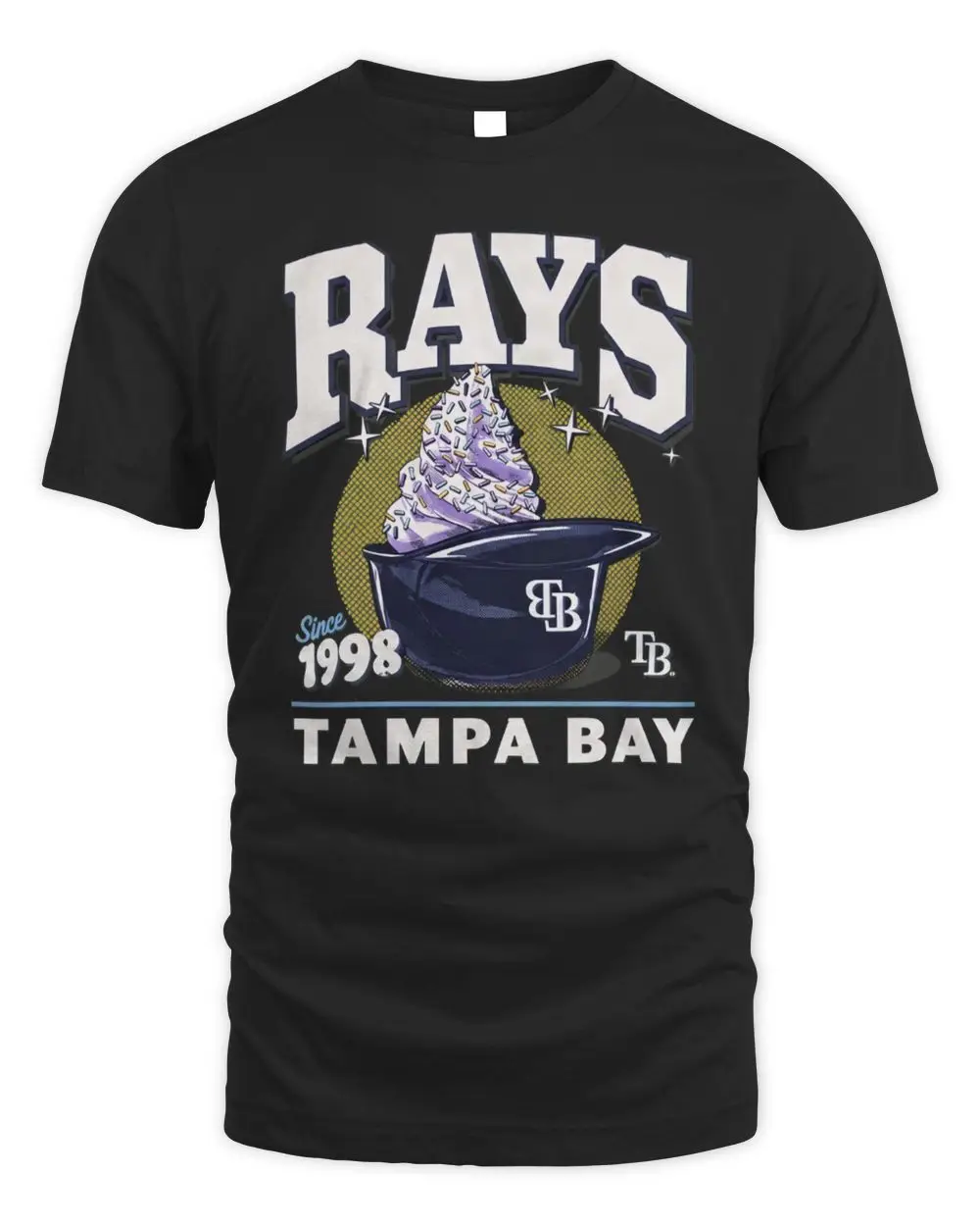 Tampa Bay Rays Since 1998 MLB Baseball Ice Cream Sprinkles In Team Hat Graphic Navy T-Shirt Tampa Bay Rays Since 1998 MLB Baseball Ice Cream Sprinkles In Team Hat Graphic Navy T-Shirt - Image 1
