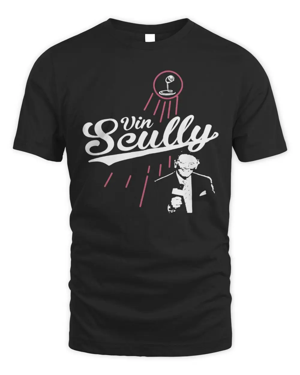 Vin Scully with Microphone Graphic MLB Broadcaster T-Shirt