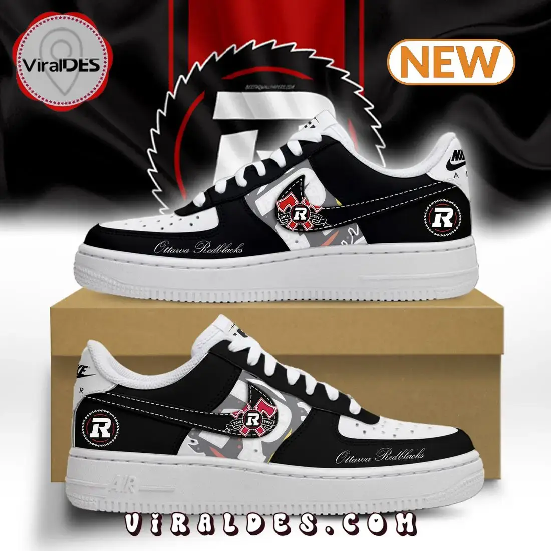 2024 CFL Team Ottawa Redblacks Black Air Force 1 Shoes