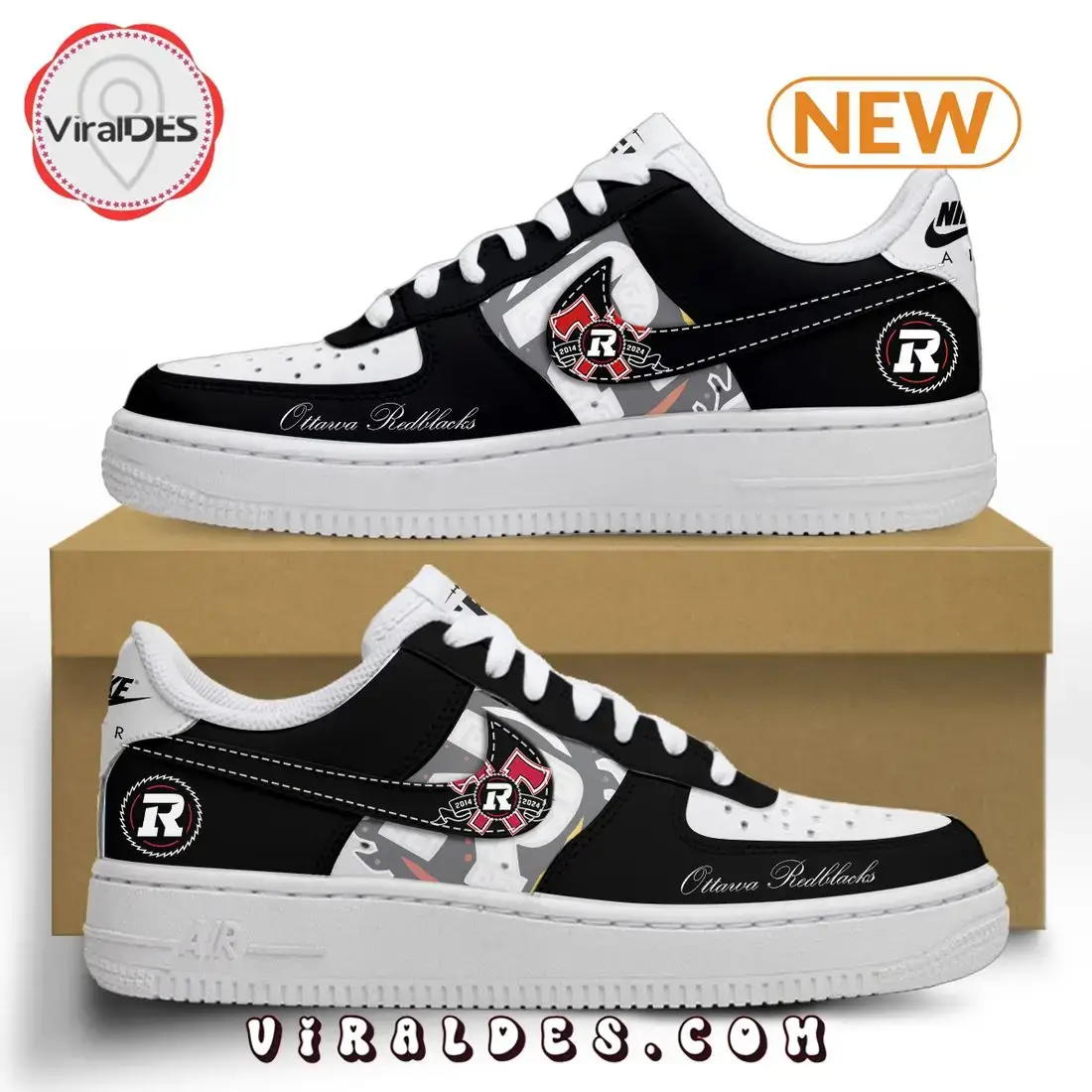 2024 CFL Team Ottawa Redblacks Black Air Force 1 Shoes - Image 2