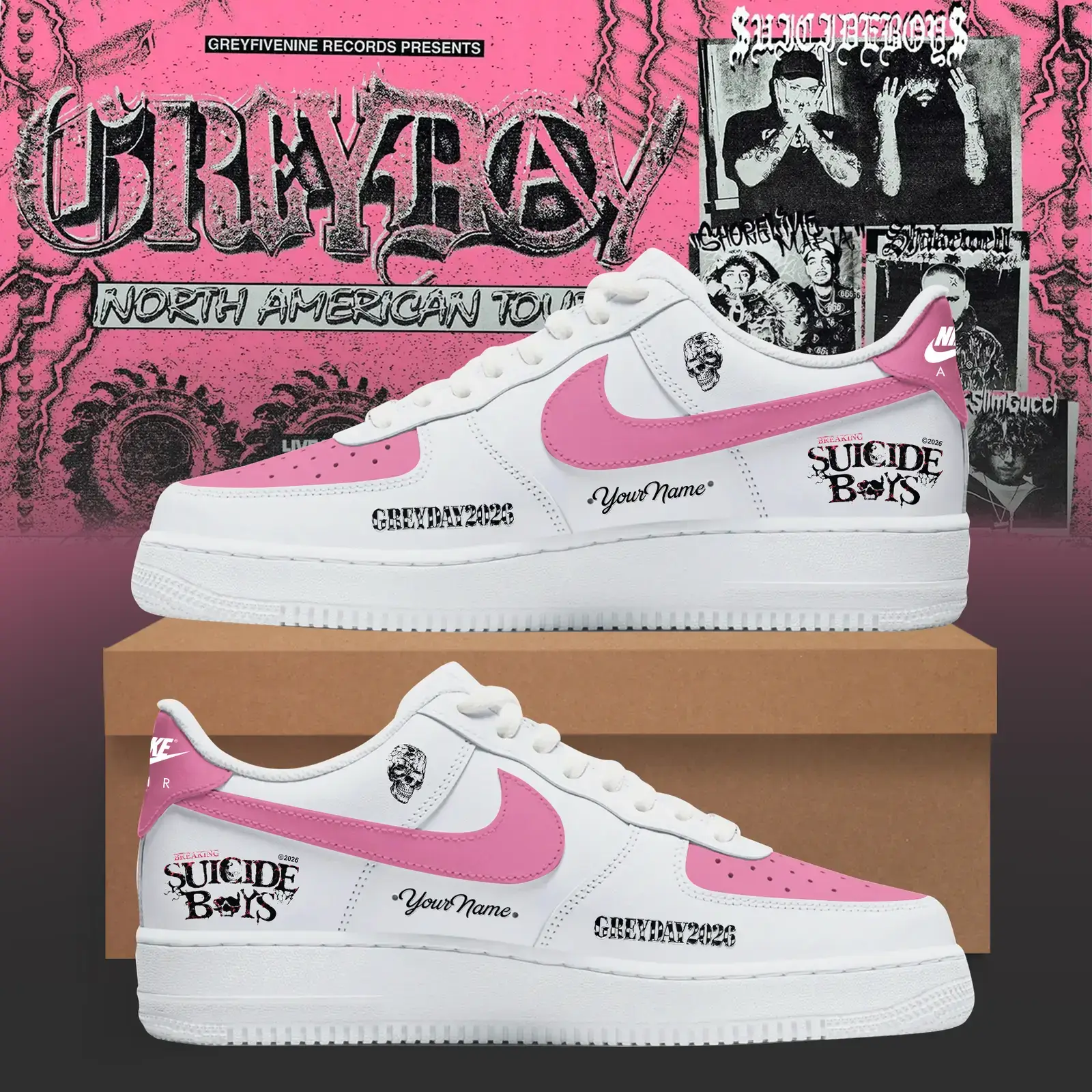 "G59" - SuicideBoyS Customize Air Force 1 Shoes, Grey Day Tour 2026 Merch | LE36