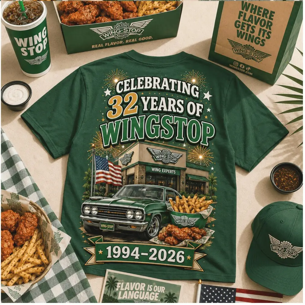 Wingstop Fast Food Vintage Car 32 Years Anniversary T Shirt
