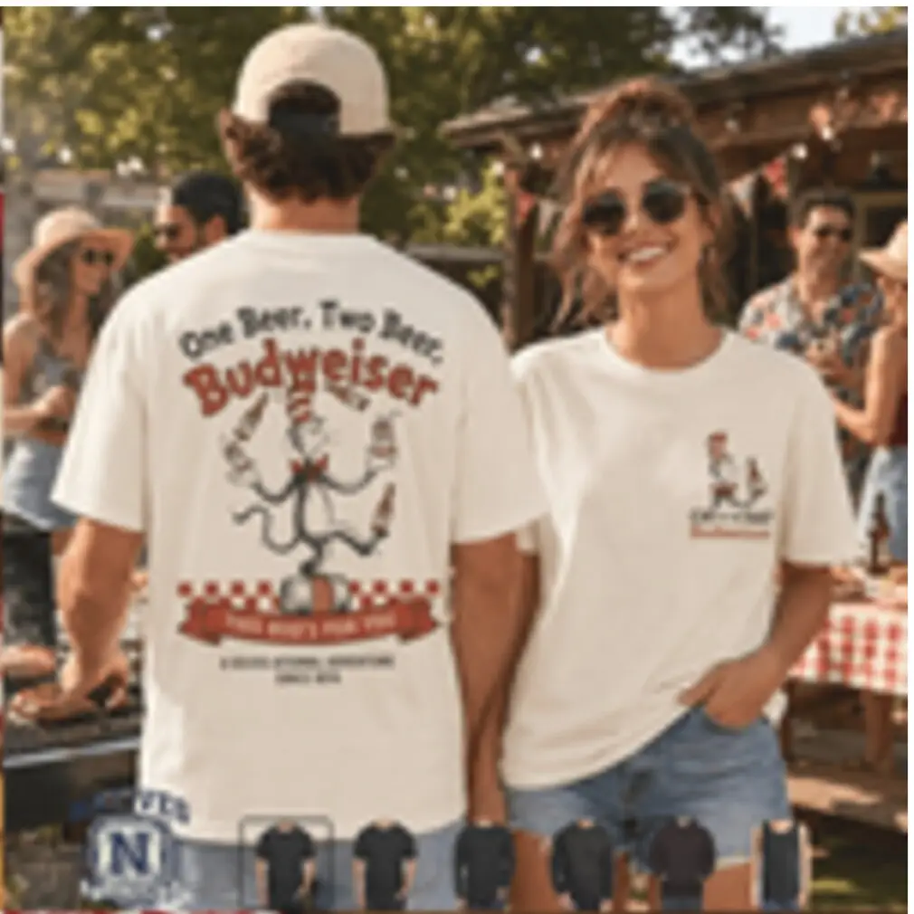 Beer Drinking Cat In The Hat One Beer Two Beer Budweiser T Shirt