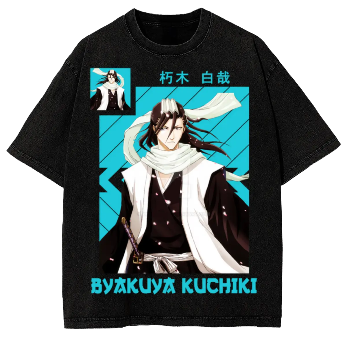 Graphic Oversized Vintage Tee Bleach Byakuya Kuchiki Sixth Division Captain Anime Washed T Shirt