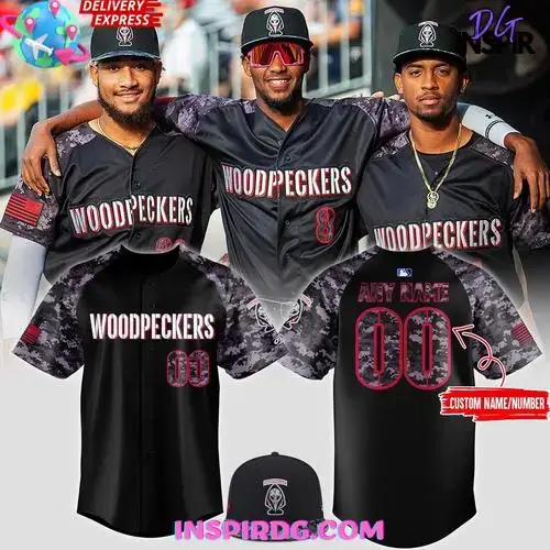 2025 Fayetteville Woodpeckers Black Ops Is Black Baseball Jersey Image