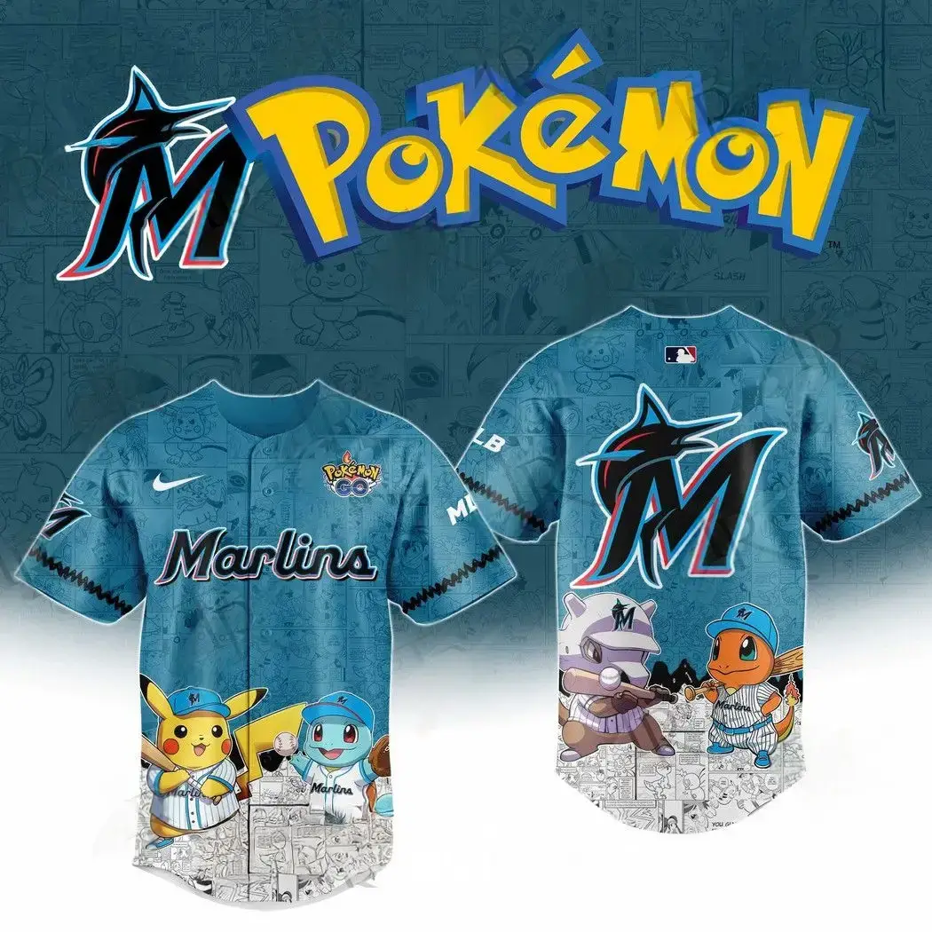 2025 Miami Marlins Pokemon Go Special Edition Baseball Jersey Baseball Father's Day Gifts Image