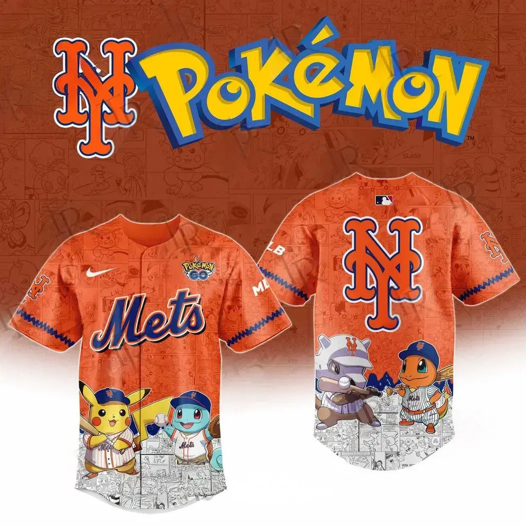 2025 New York Mets Pokemon Go Special Edition Baseball Jersey Gift Ideas For Baseball Players Image