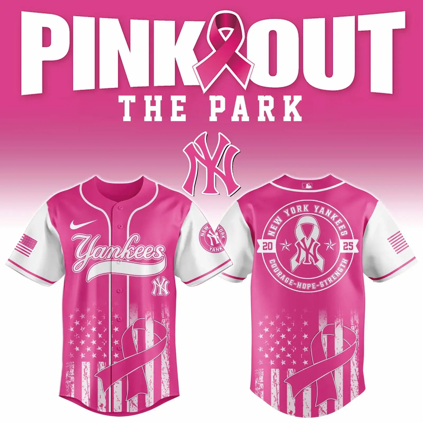 2025 New York Yankees Breast Cancer Awareness Game Night Jersey New York Yankees Merch For Fans Image