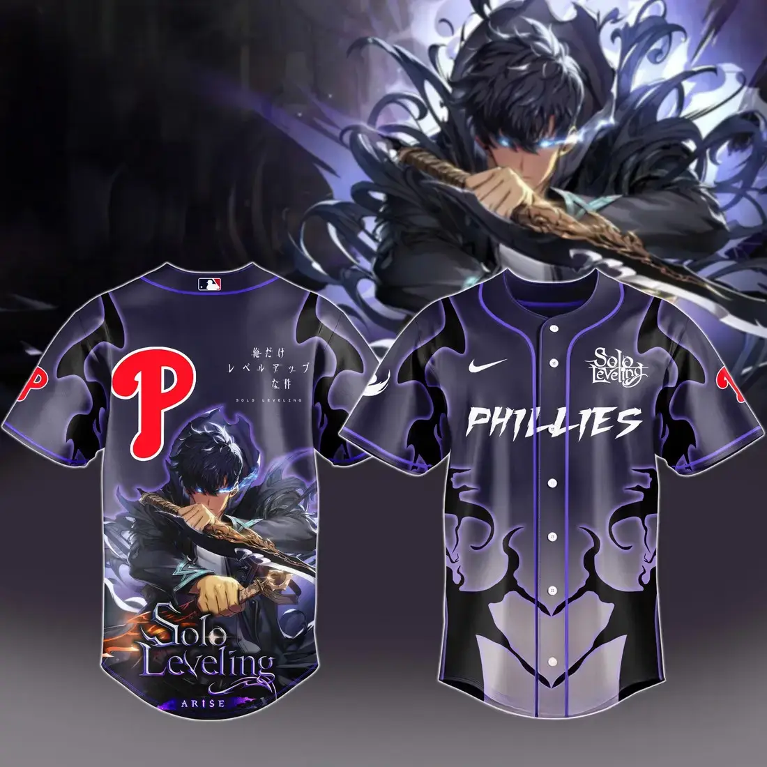 2025 Philadelphia Phillies x Solo Leveling Baseball Jersey Baseball Team Gift Ideas Image