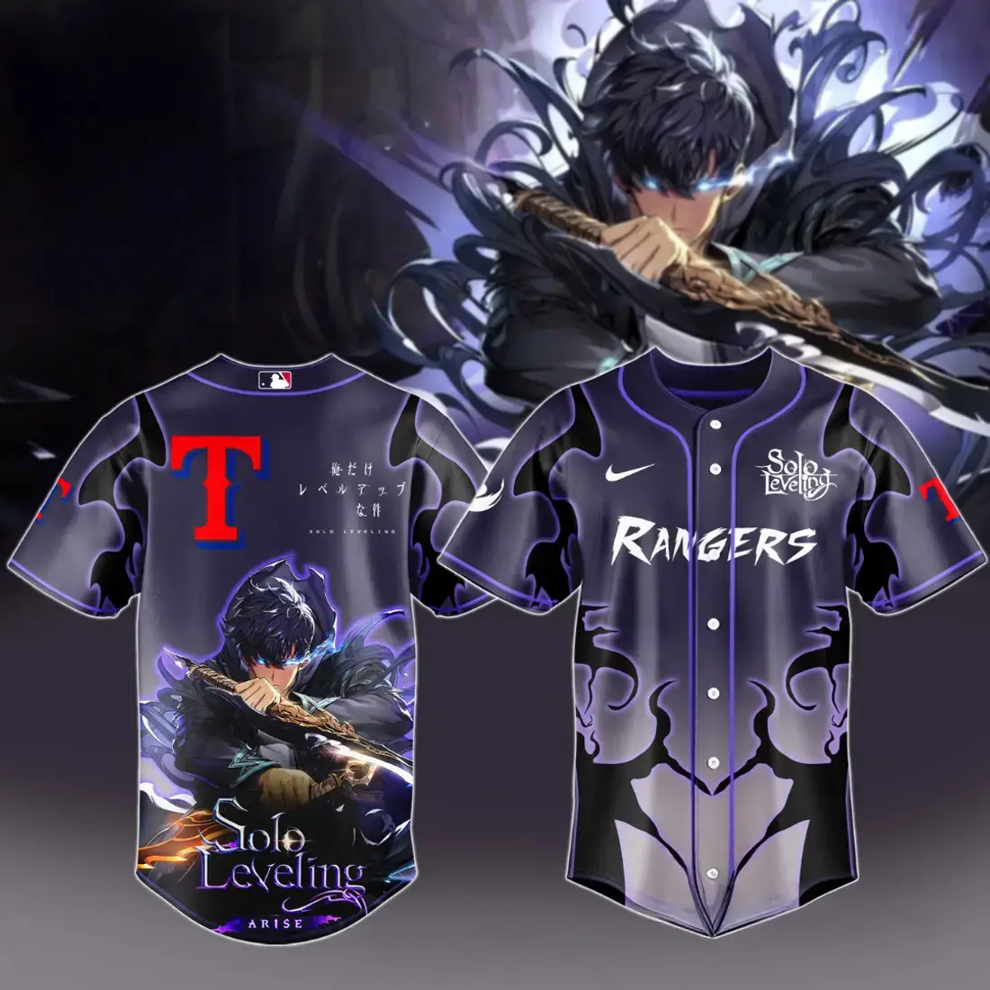 2025 Texas Rangers x Solo Leveling Baseball Jersey Baseball Player Gift Ideas Image