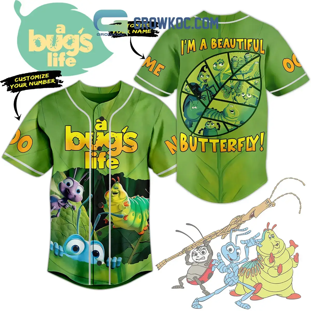 A Bug's Life I'm A Beautiful Butterfly Personalized Baseball Jersey Image