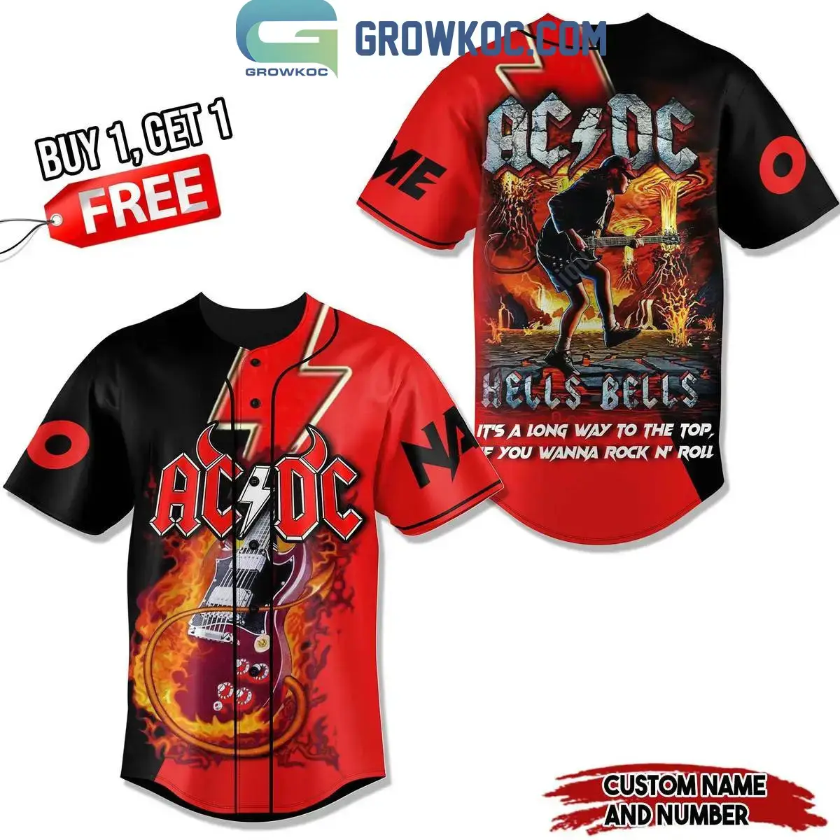 ACDC Hells Bells It's A Long Way To The Top Personalized Baseball Jersey Image