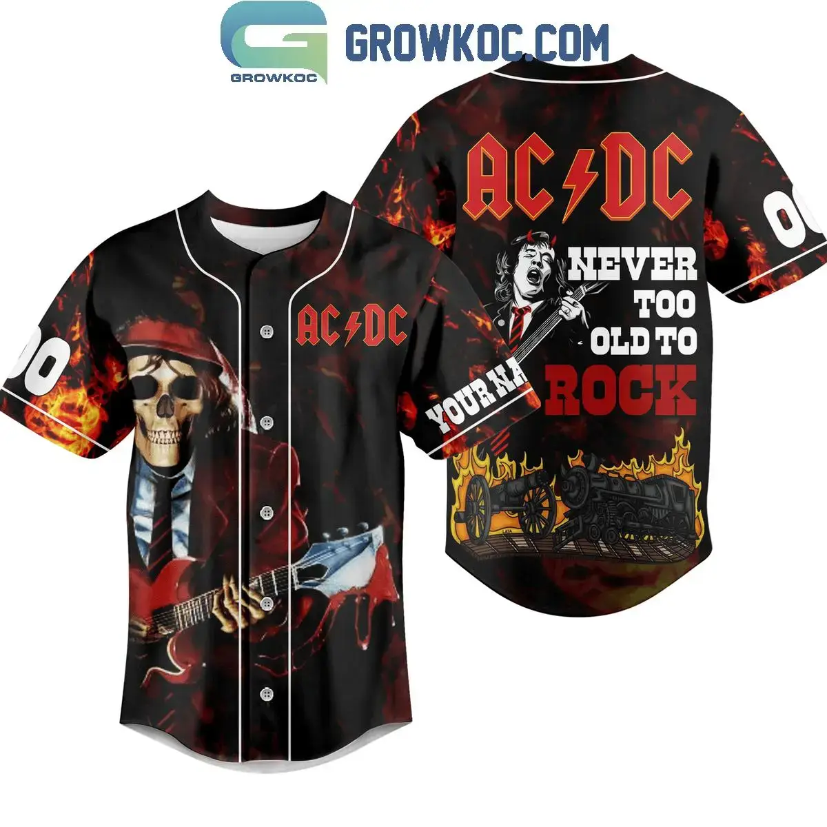ACDC High Voltage Never Too Old To Rocks Personalized Baseball Jersey Image