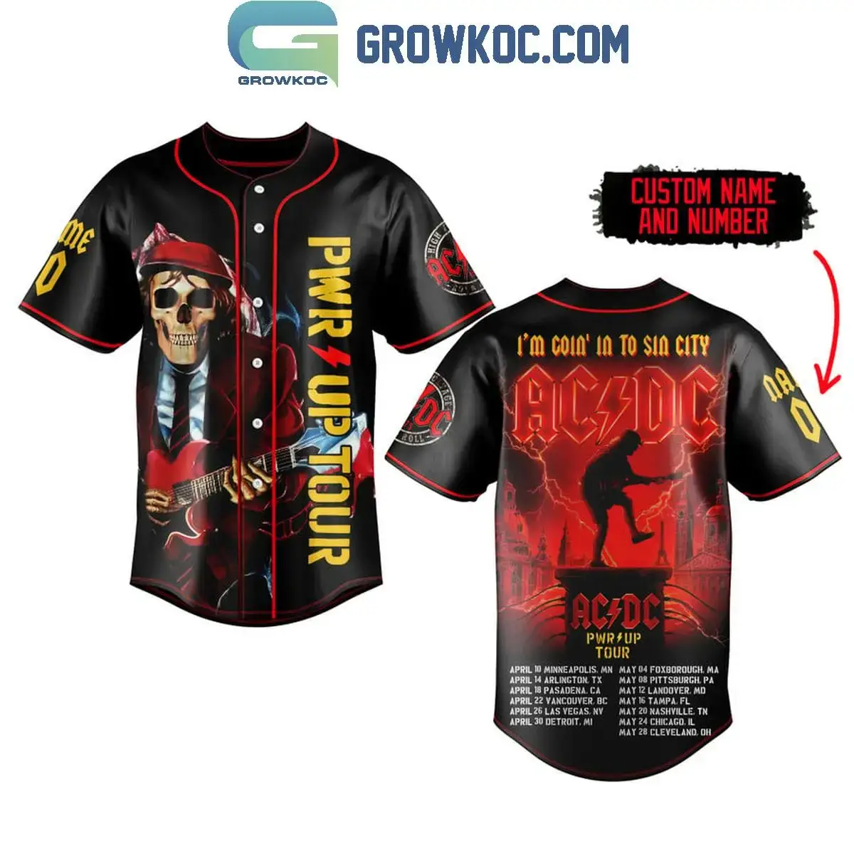 ACDC I'm Going To Sin City PWR UP Tour 2025 Personalized Baseball Jersey Image